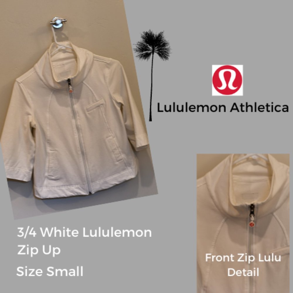 Lululemon 3/4 Sleeve White Zip Up Size Small